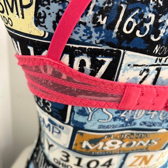 Y2K Style Betsey Johnson Hot Pink Striped Polka Dot Micro Mesh Bra w Bows - Picture 5 of 6